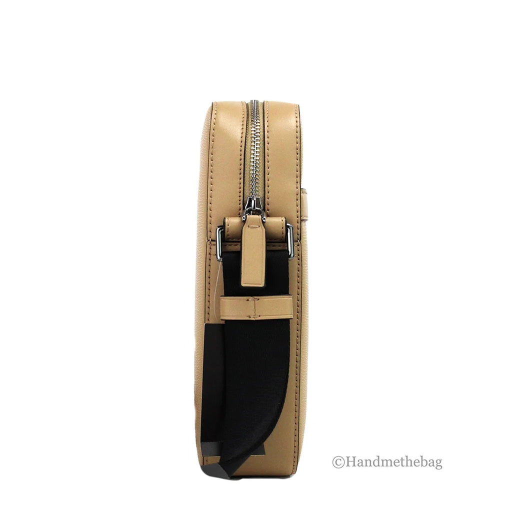 Camel Crossgrain Leather Crossbody Bag S922
