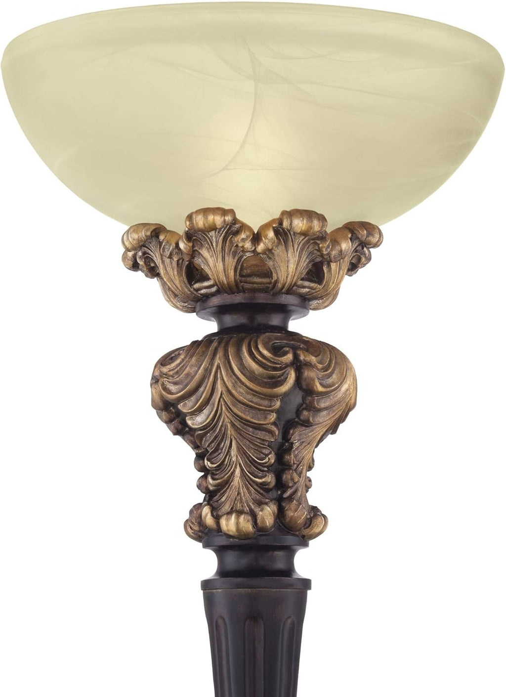 Tall Carved Wood Amber Glass Torchiere Floor Lamp M95527