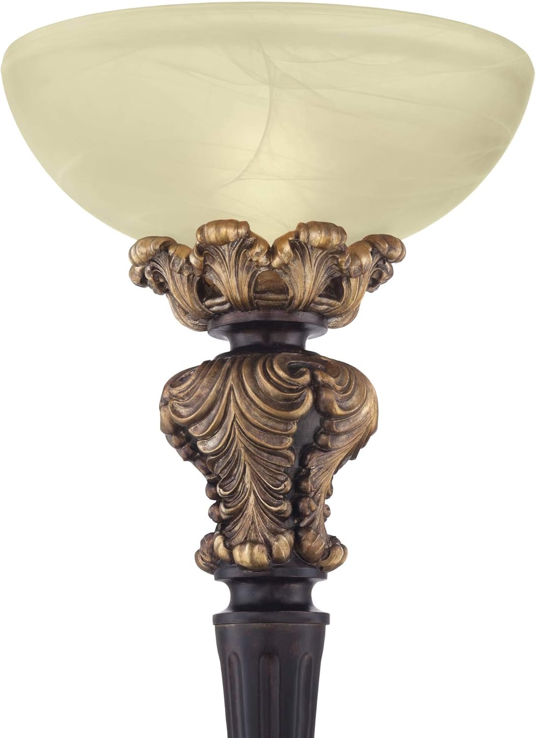 Tall Carved Wood Amber Glass Torchiere Floor Lamp M95527