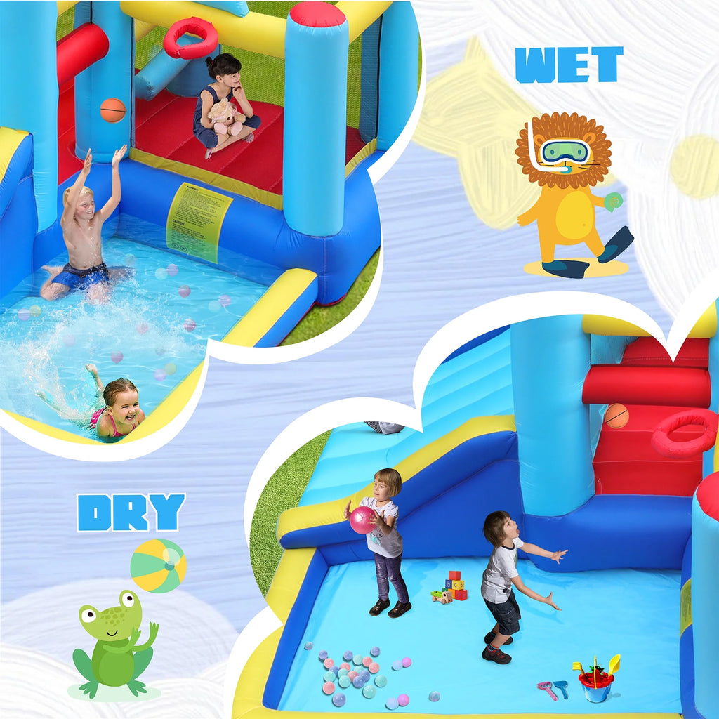 Inflatable Water Slide Bounce House with Splash Pool & Basketball Rim M46873