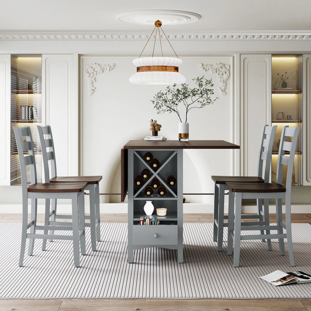 Wood 5-Piece Counter Height Dining Table Set with Rack and Drawers Y503502