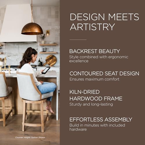 Weathered Oak Finish Sand Color Fabric Upholstered Counter Height Barstool, Set of 2 V428699