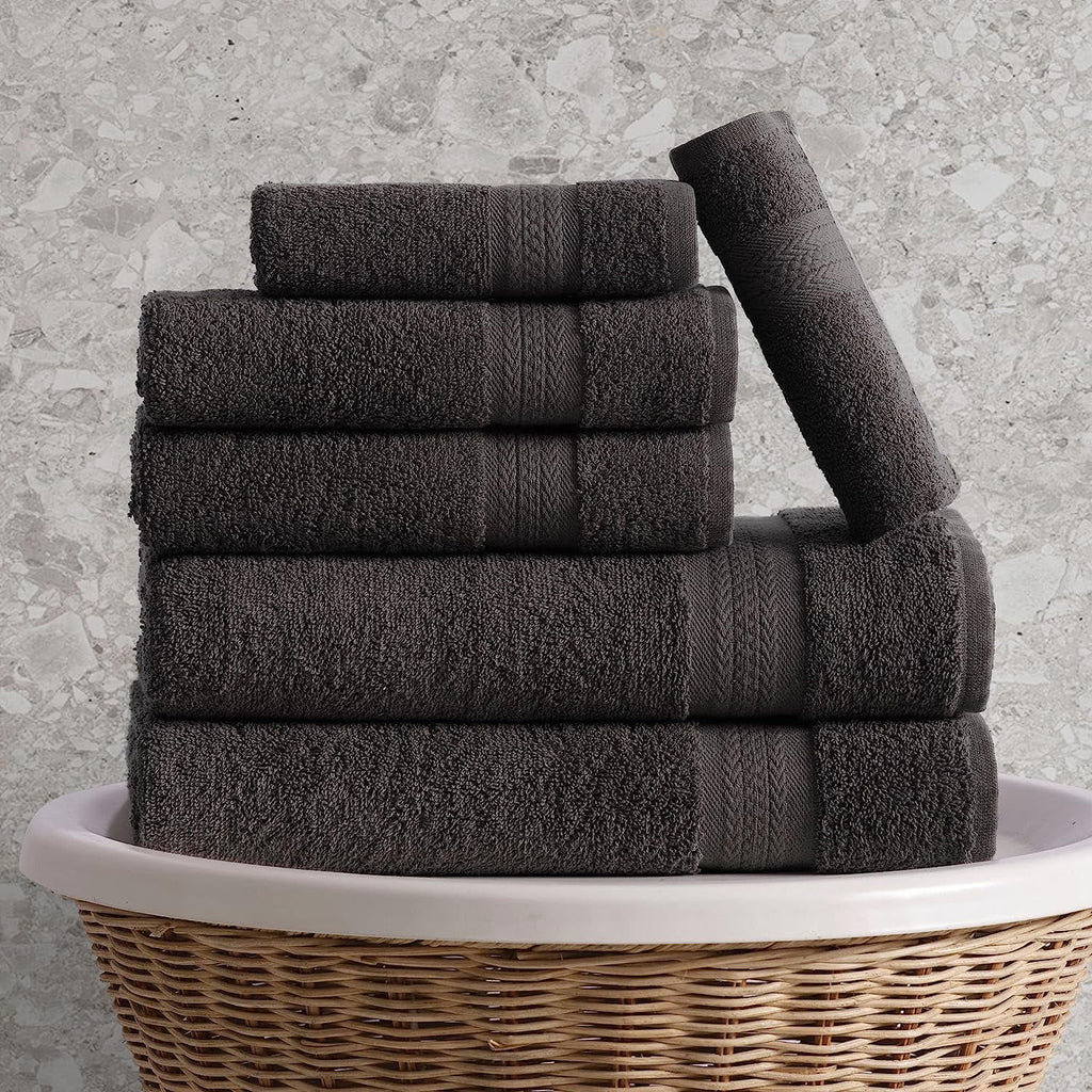 6 Piece Towel Set, 2 Bath Towels 2 Hand Towels 2 Washcloths, Grey T42527