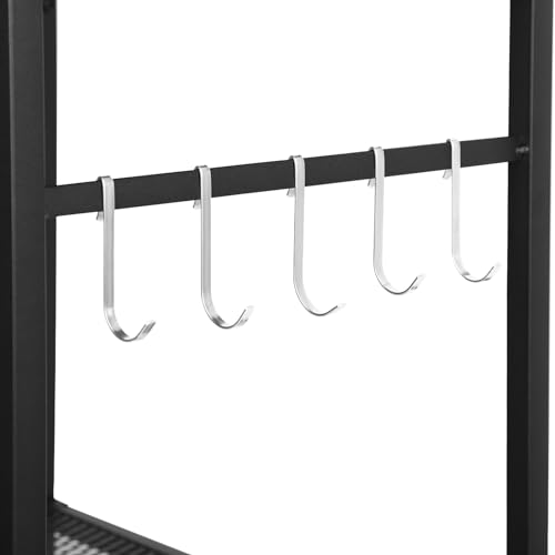 3 Tier Mesh Utility Storage Cart with Wood Look Top and Metal Frame T4655