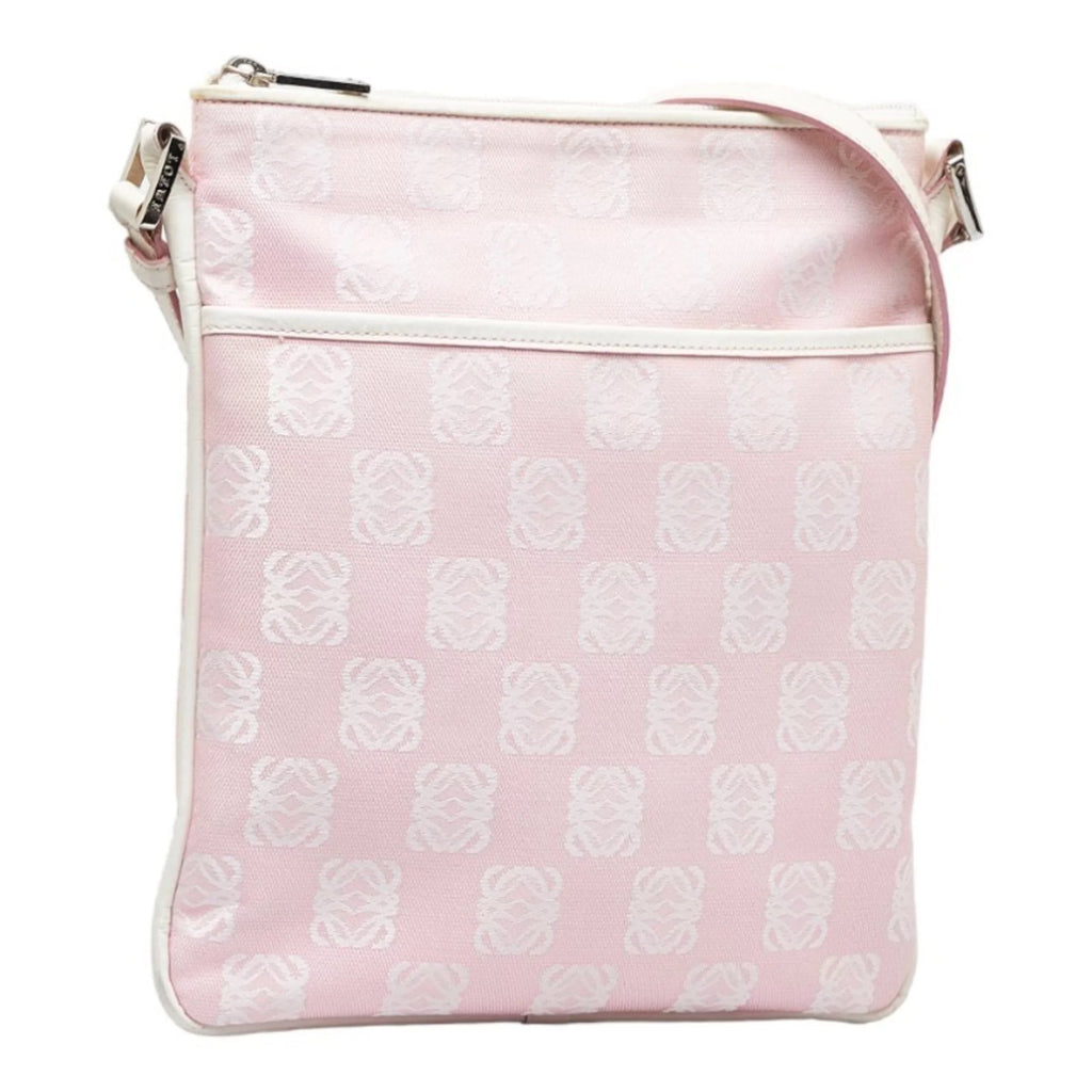 Pre-Owned Pink White Canvas Leather Shoulder Bag H2799