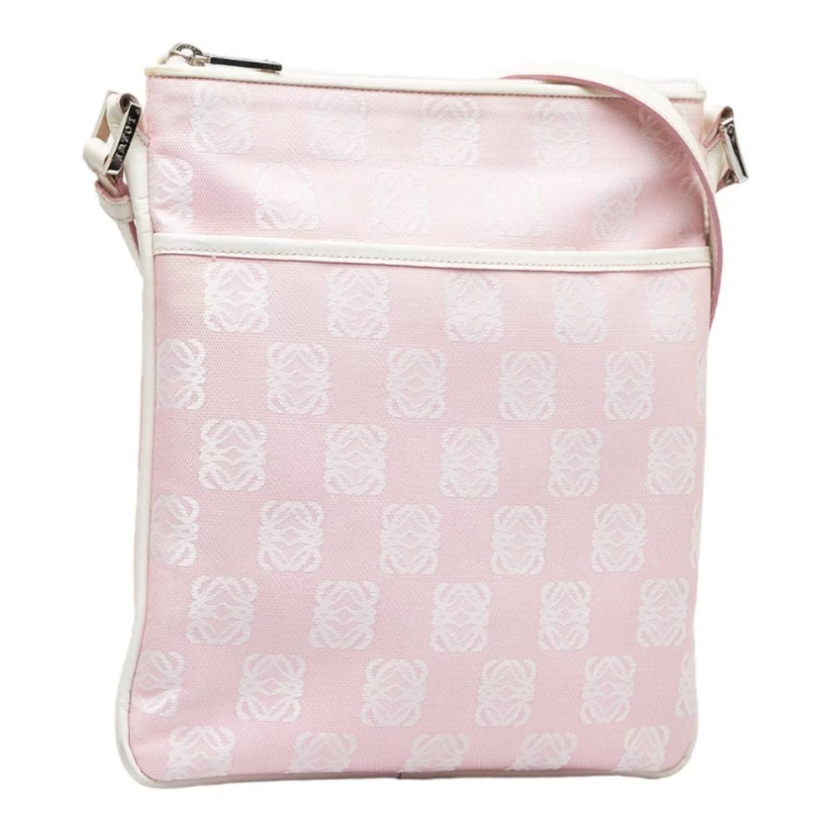 Pre-Owned Pink White Canvas Leather Shoulder Bag H2799
