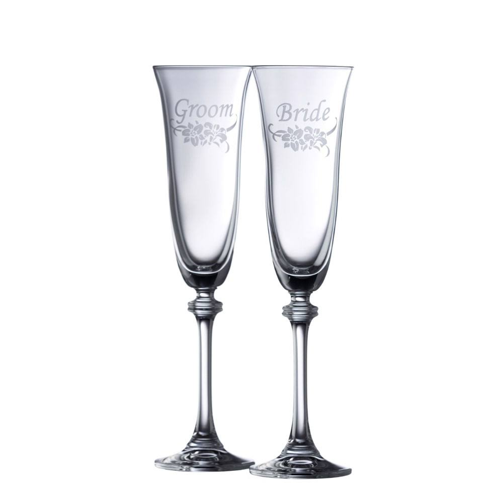 Set of 2 Flute Glass Floral Spray L17106