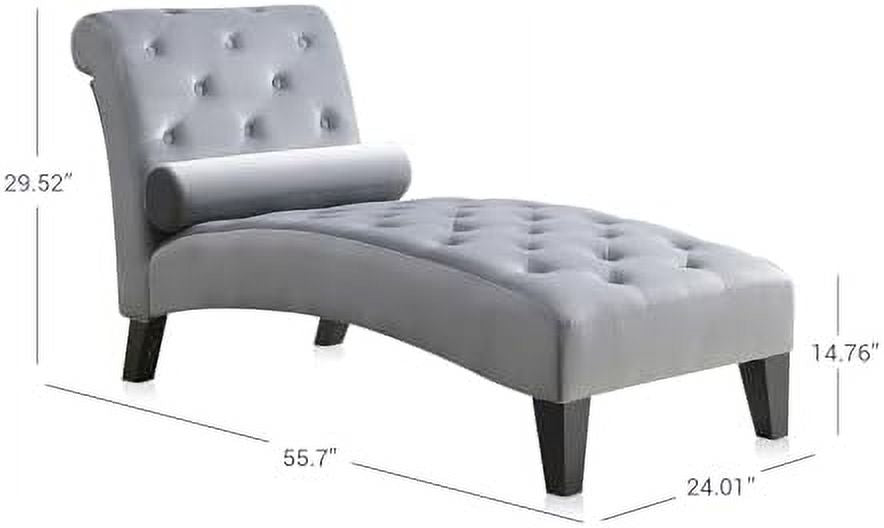Beige Upholstered Chaise Lounge Sofa with Button Tufted Back and Hardwood Legs S539