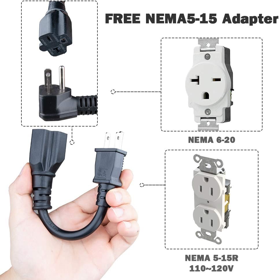 16A Portable EV Charger with NEMA 6-20P Adapter, 100V-240V, SAE J1772 Plug 8m E47292