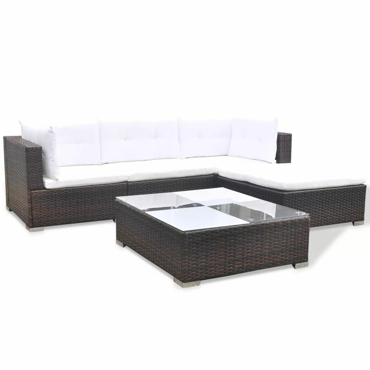 5 Piece Outdoor Sectional Sofa with Coffee Table and Ottoman Set Poly Rattan S3253