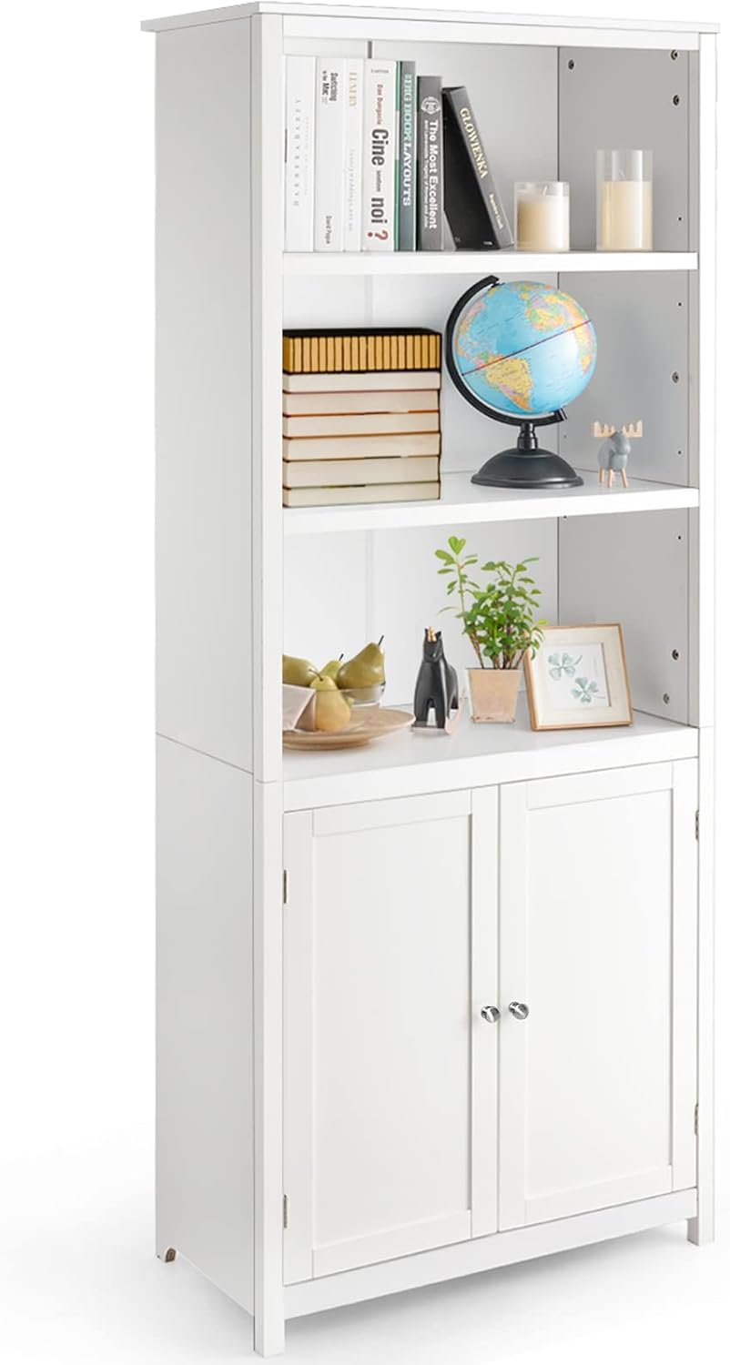 3 Tier Wooden Bookcase with Double Doors C887586