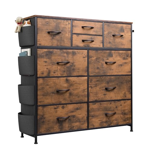 Rustic Brown 10 Drawer Fabric Dresser with Metal Frame L478263