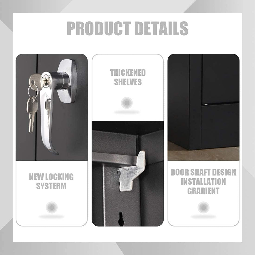 Black 70.8 H Metal Storage Cabinet with 4 Adjustable Shelf and 2 Locking Doors W764092
