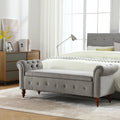 Gray Velvet Upholstered Storage Bench with Arms C91648