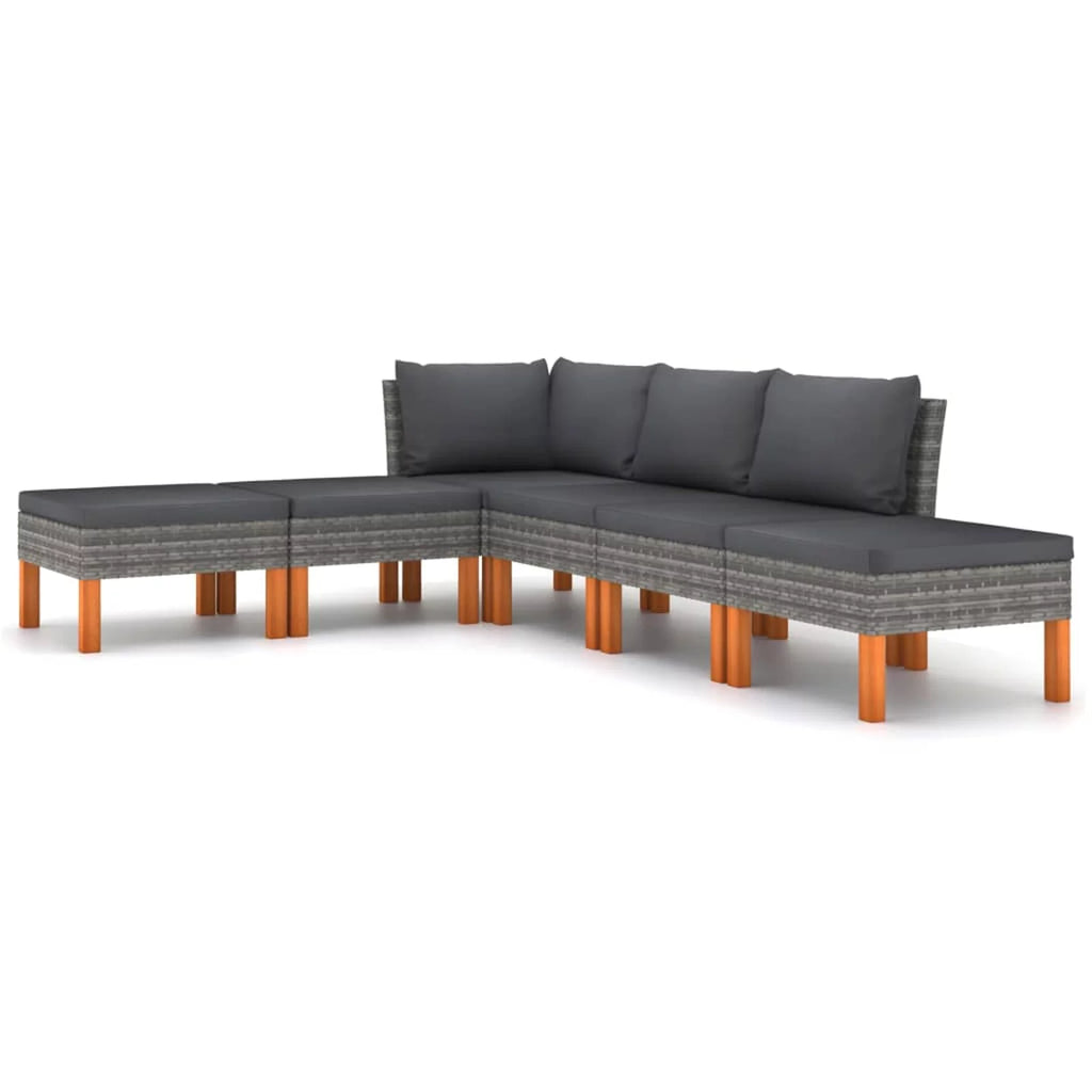 6 Piece Patio Set with Cushions Poly Rattan Gray R946840
