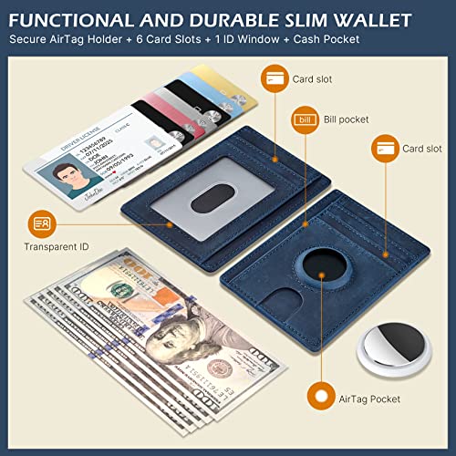Slim Minimalist Crazy Horse Leather Airtag Card Wallet (Black) U69431