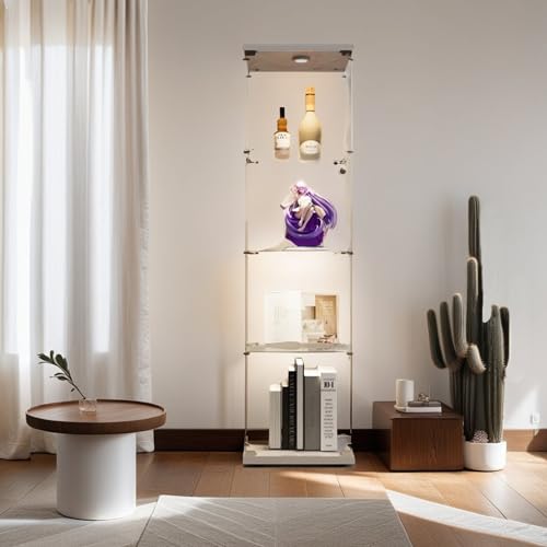 4-Tier Glass Display Cabinet with Metal Lock, 5mm Tempered Glass, 16.7" W x 14.3" D x 64.5" H M3599