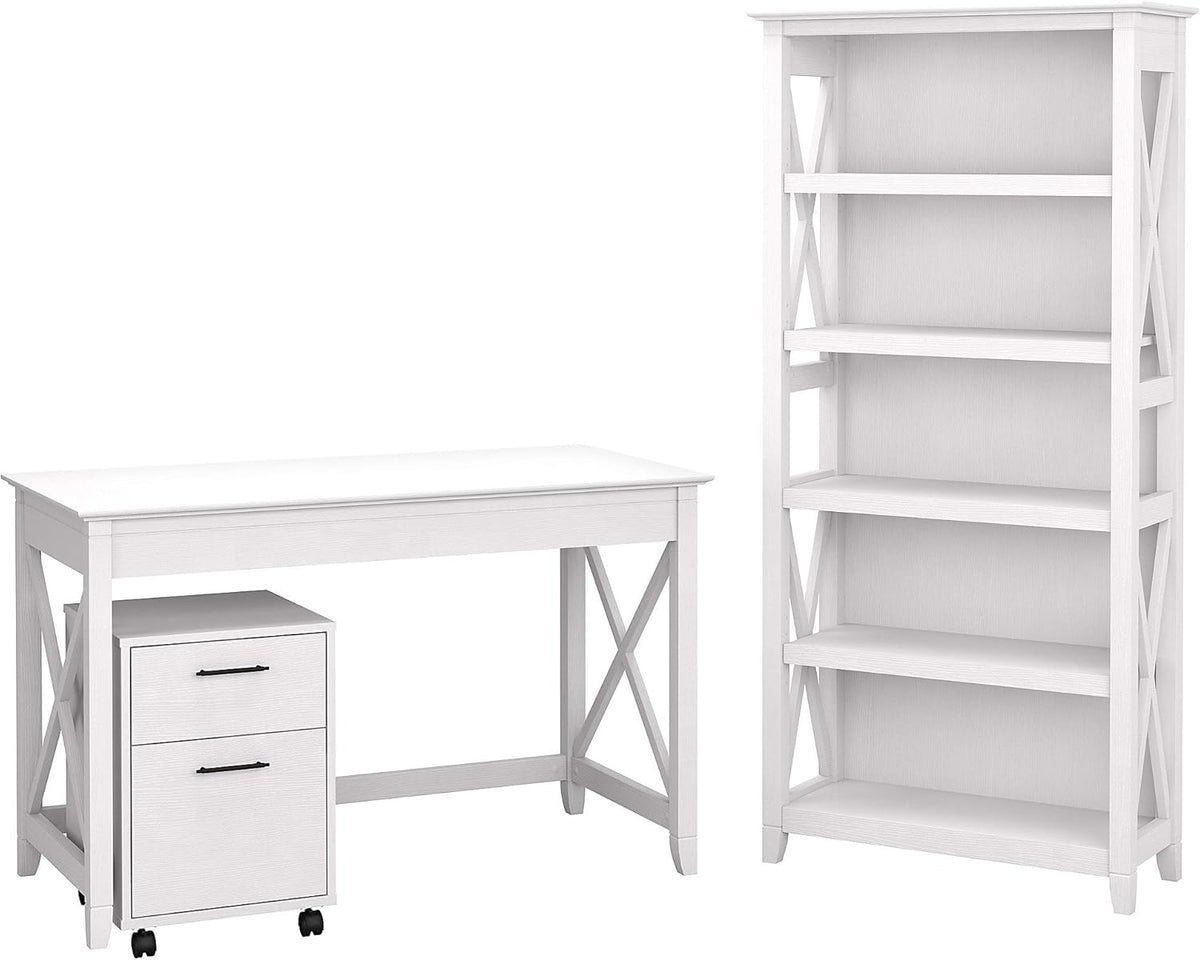 54W Computer Desk with Storage, 2 Drawer Mobile File Cabinet and 5 Shelf Bookcase in Bing Cherry Z522305
