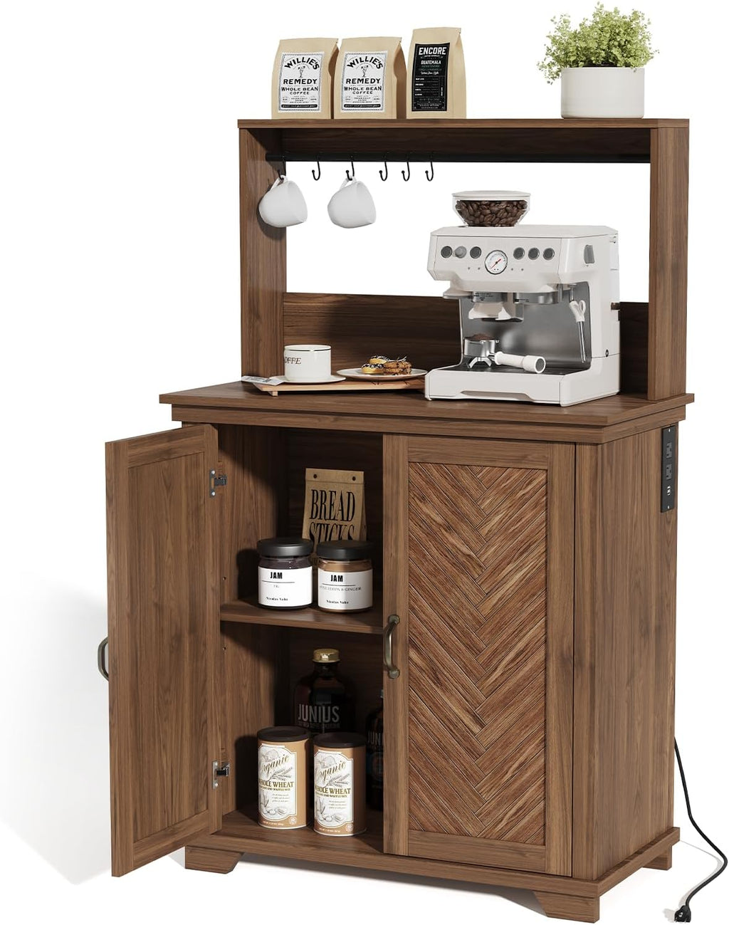 Walnut Coffee Bar Cabinet with Storage R716