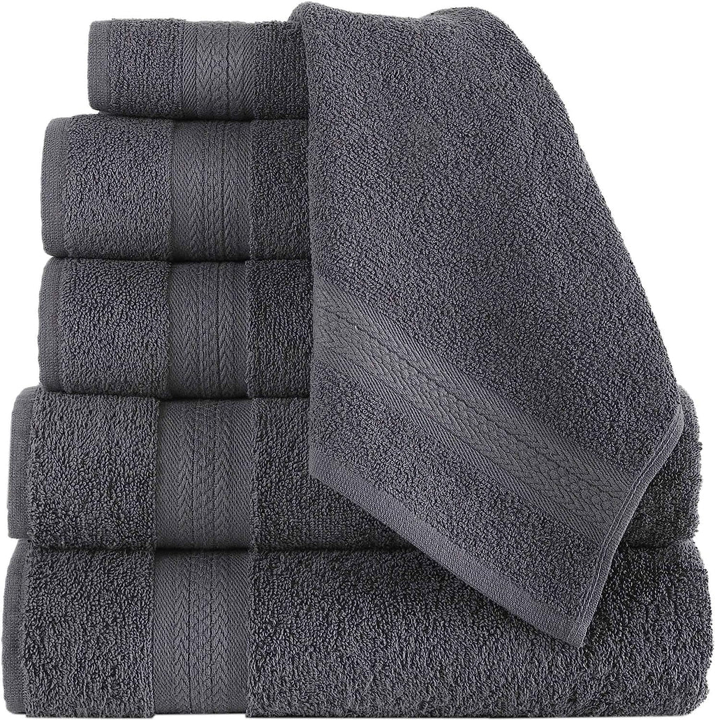 6 Piece Towel Set, 2 Bath Towels 2 Hand Towels 2 Washcloths, Grey T42527