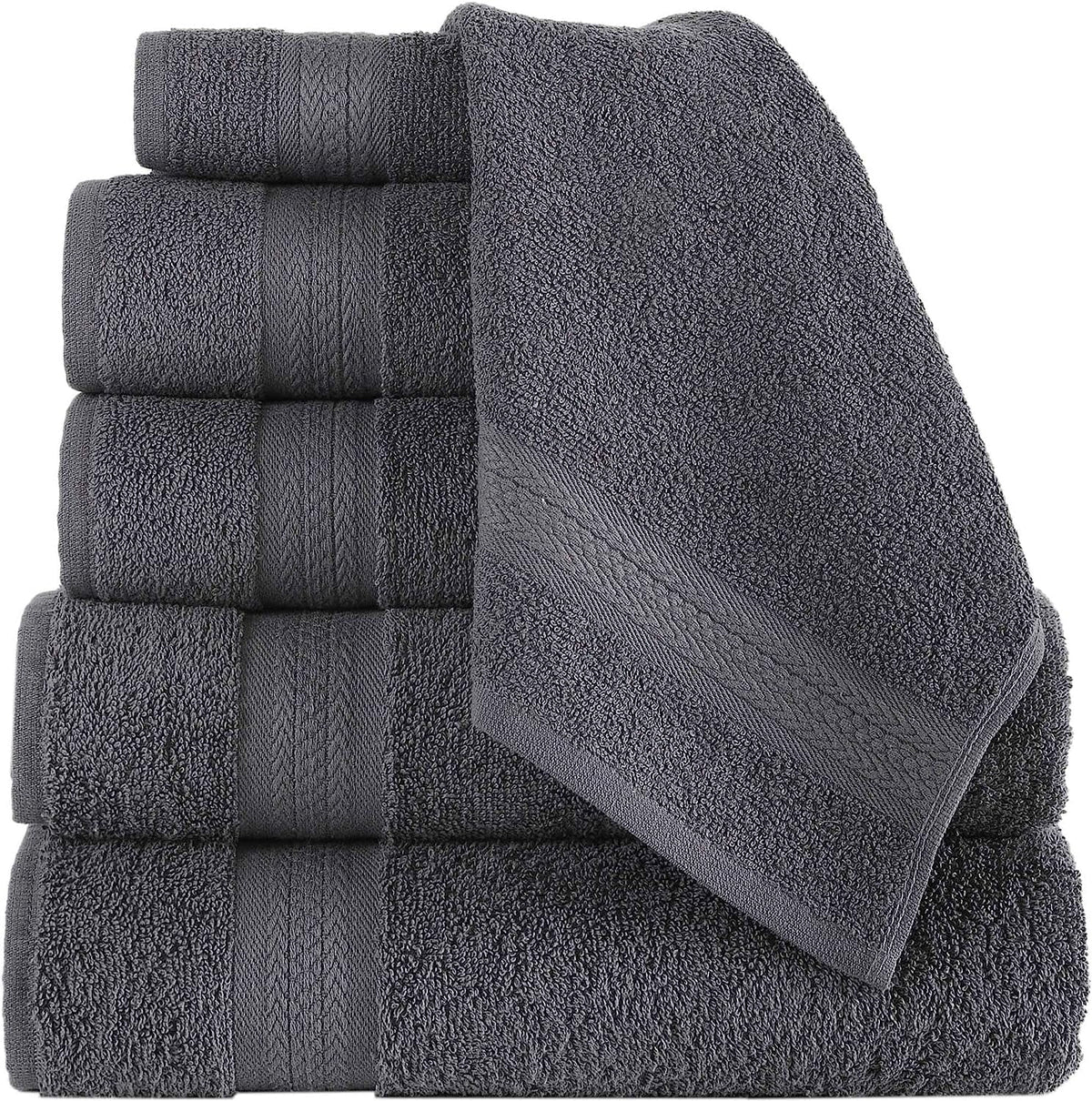 6 Piece Towel Set, 2 Bath Towels 2 Hand Towels 2 Washcloths, Grey T42527