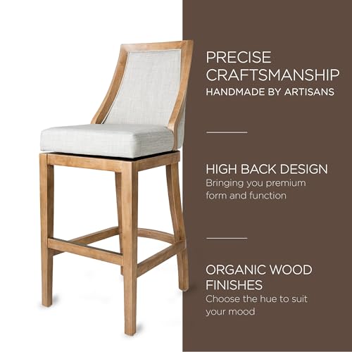 Weathered Oak Finish Sand Color Fabric Upholstered Counter Height Barstool, Set of 2 V428699