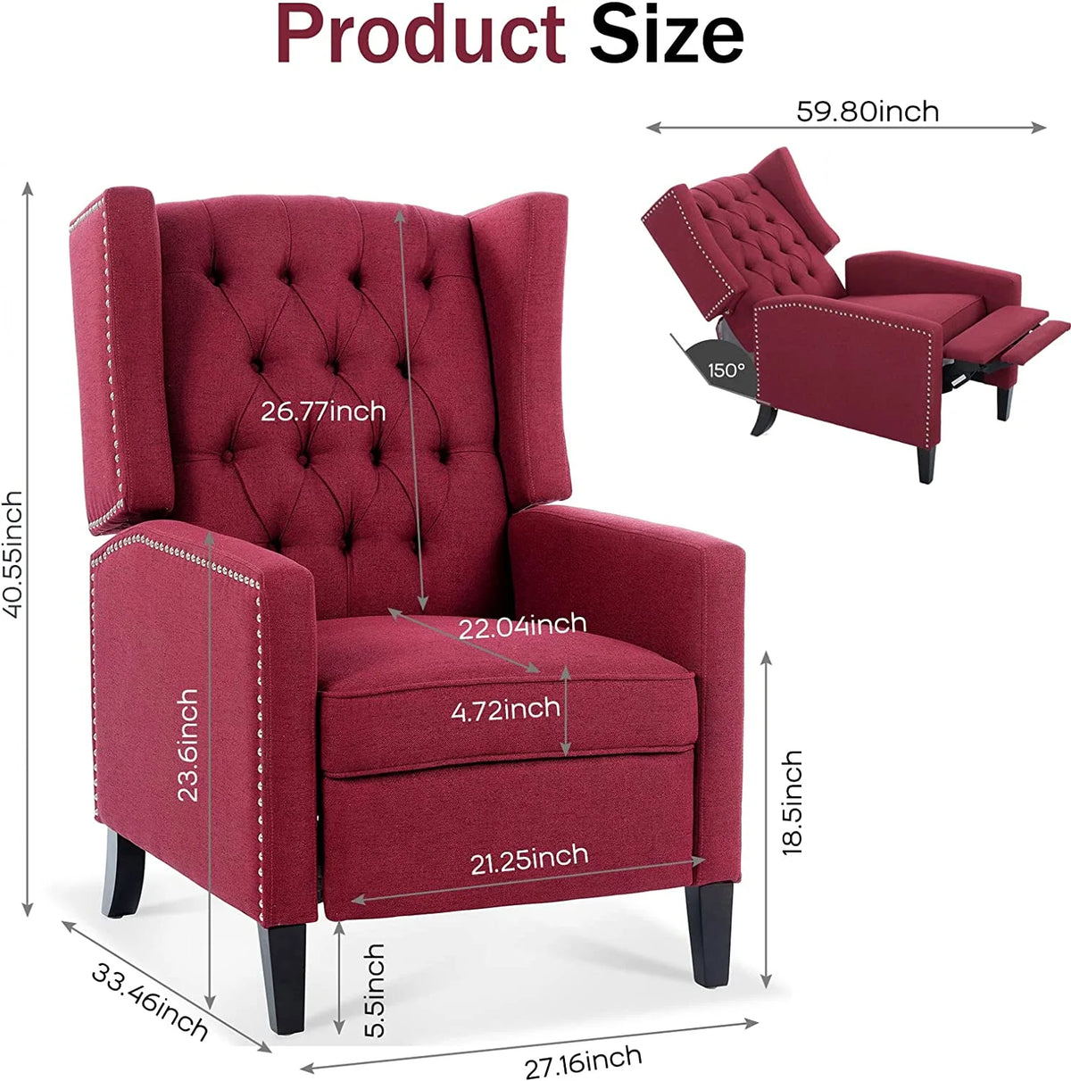 Blue Tufted Fabric Push Back Arm Recliner G244512