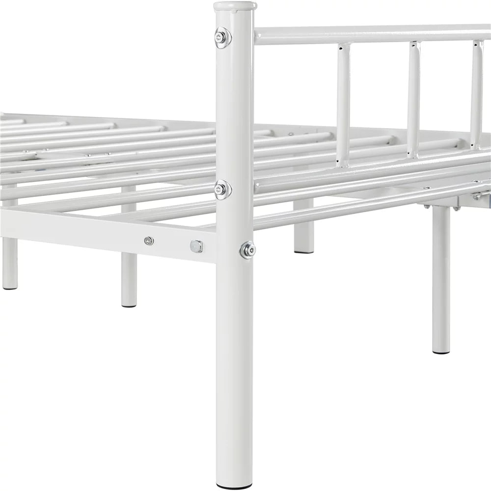 Queen Metal Platform Bed with Spindle Headboard and Footboard, White I1925