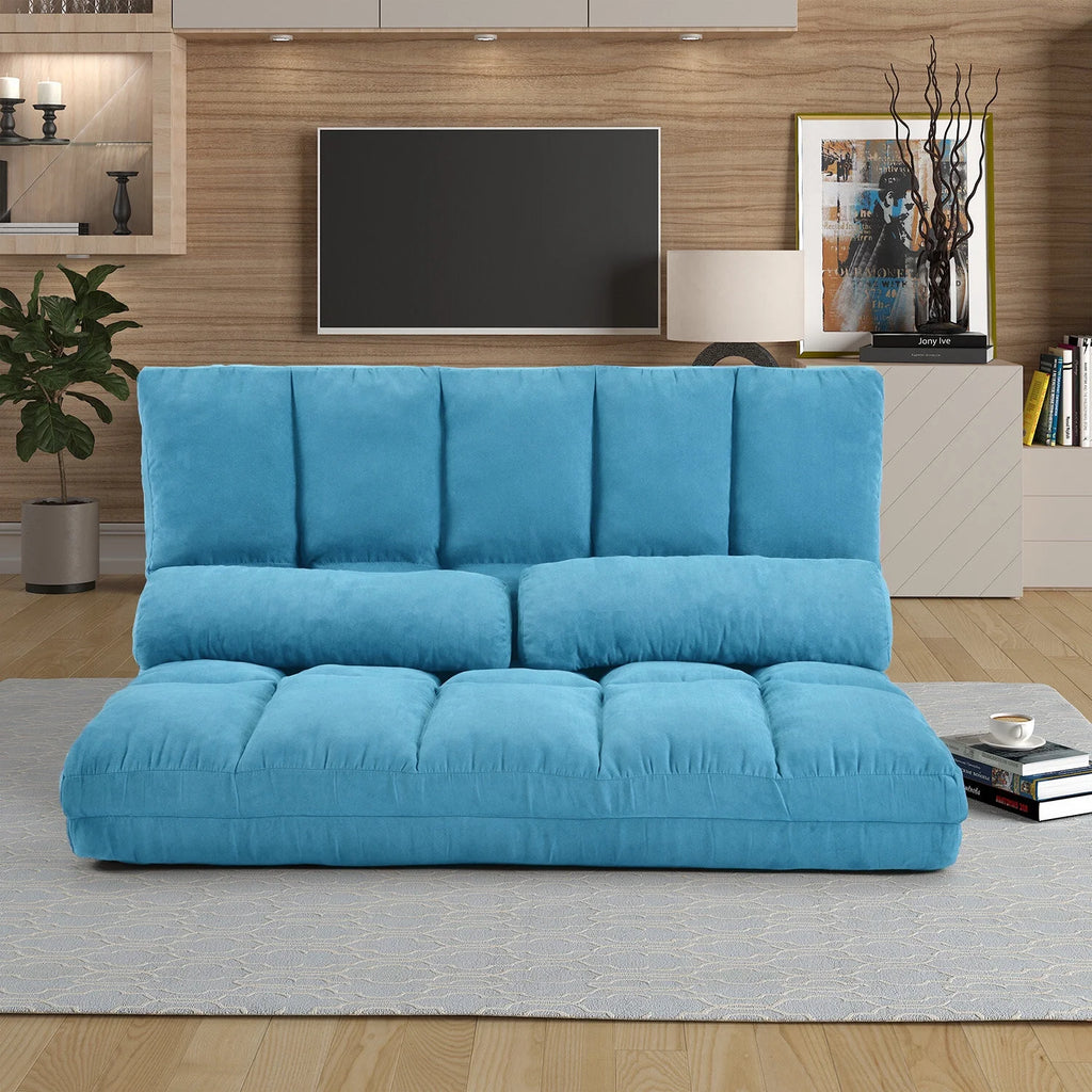 Blue Double Chaise Lounge Sofa with Two Pillows E2995