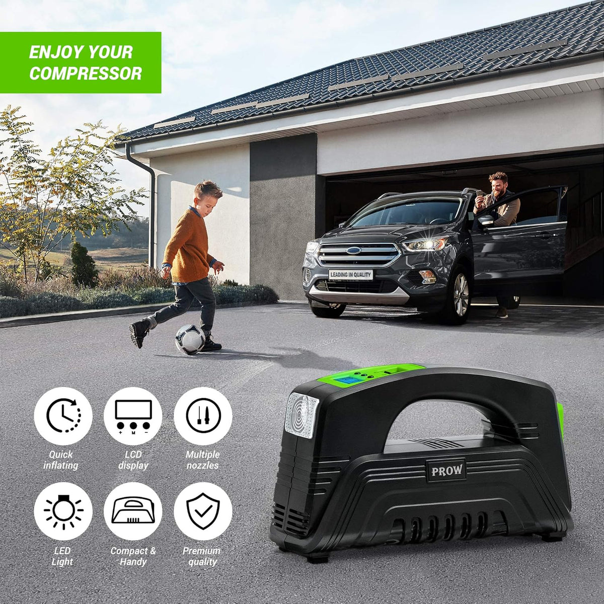Electric Air Compressor Tire Inflator AC/DC Portable with Digital Pressure Gauge D751378