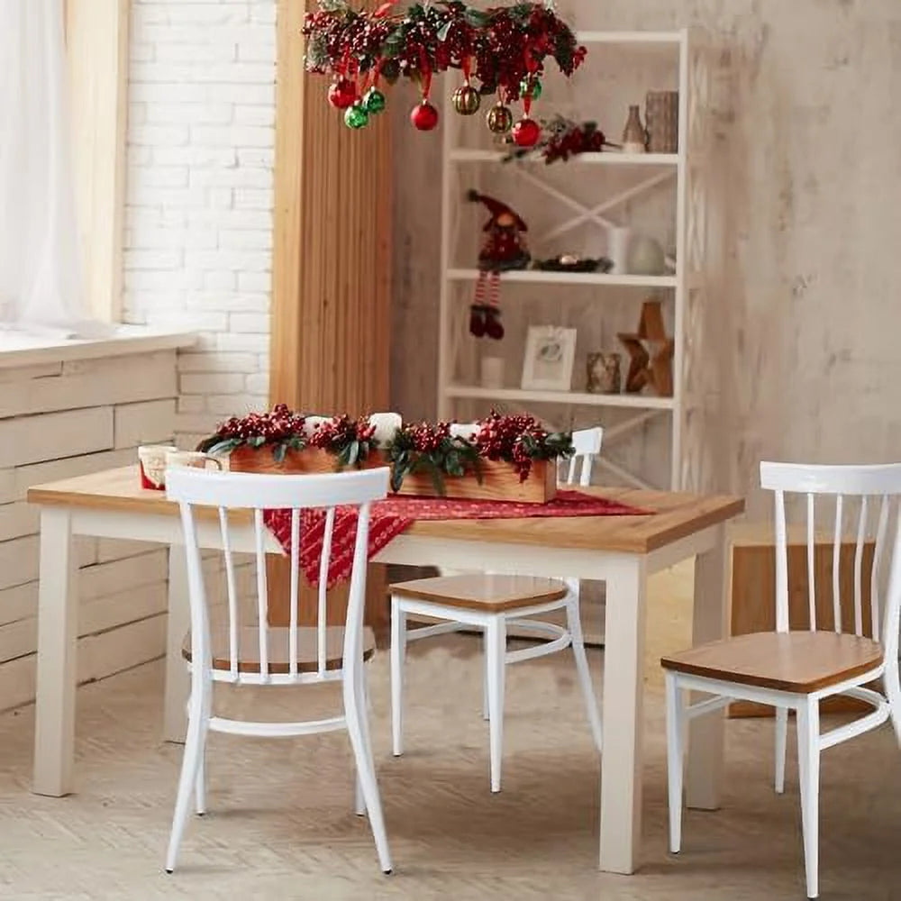Heavy Duty Dining Chairs Natural Wood Seat Sturdy Metal Frame 400lbs Capacity Comb Back U7488