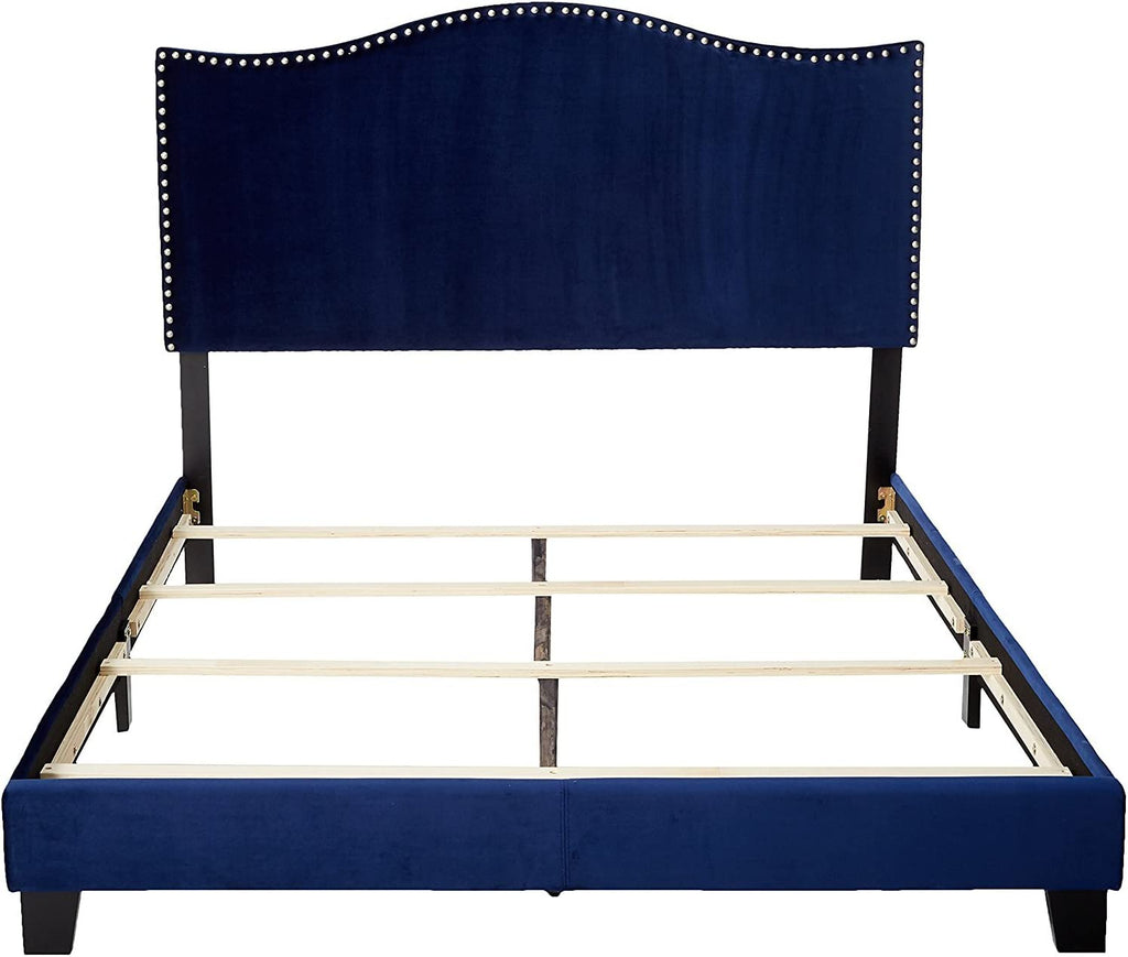 Blue Velvet King Size Upholstered Panel Bed S326