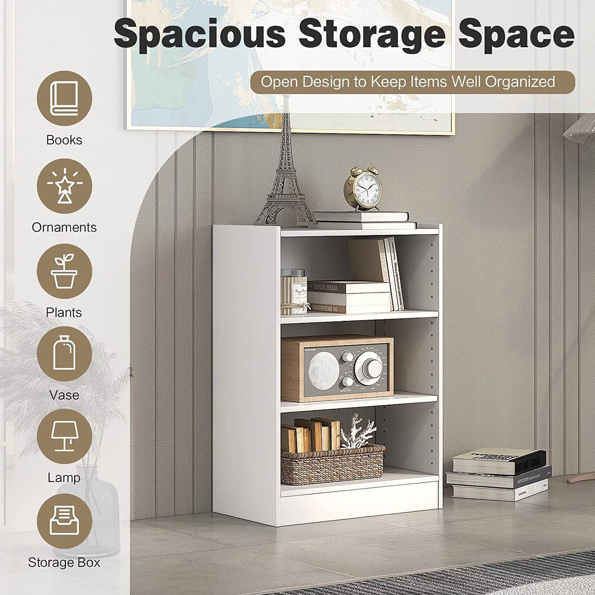 3-Tier Open Bookcase with Adjustable Shelves C99214