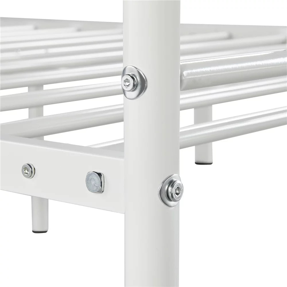 Queen Metal Platform Bed with Spindle Headboard and Footboard, White I1925