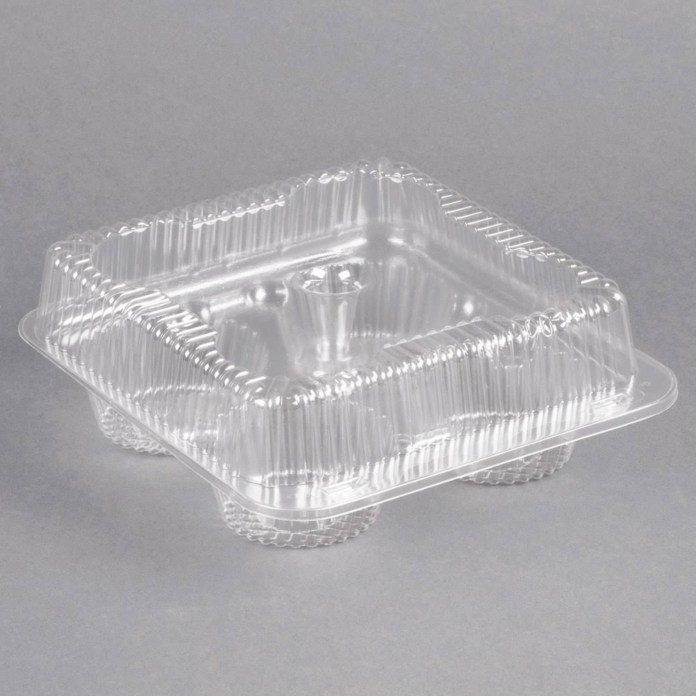 4 Compartment Clear Hinged Cupcake Container - 300/Case V9827