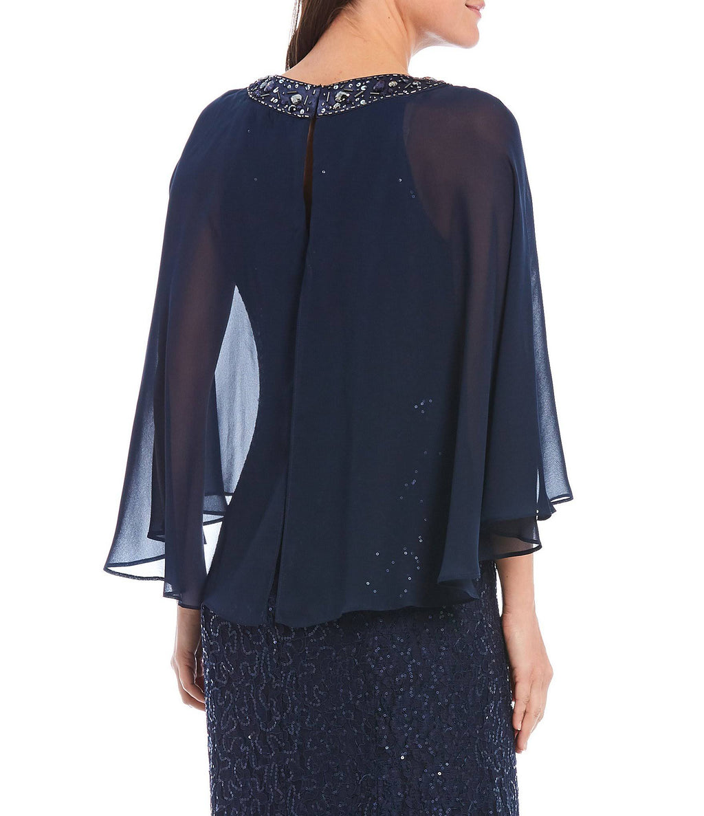 Sequin Lace Chiffon Capelet Gown I10418