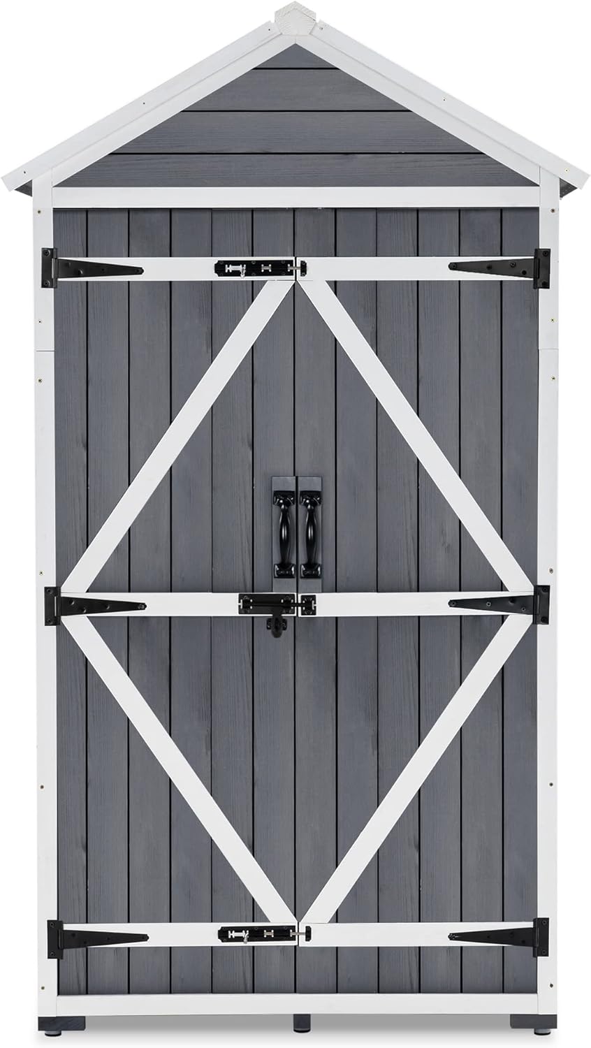 Outdoor Wood Storage Cabinet with Shelves and Latch U5273
