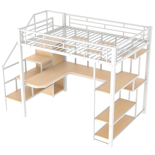 Black Full Size Metal Loft Bed with Storage Staircase and Wardrobe X339