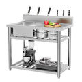 Stainless Steel Freestanding Utility Sink with Workbench Drawer Double Shelves Y566