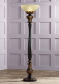 Tall Carved Wood Amber Glass Torchiere Floor Lamp M95527