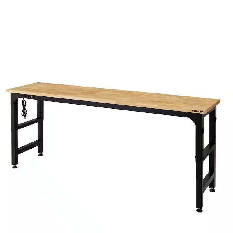 8 ft. Adjustable Height Solid Wood Top Workbench in Black M8095