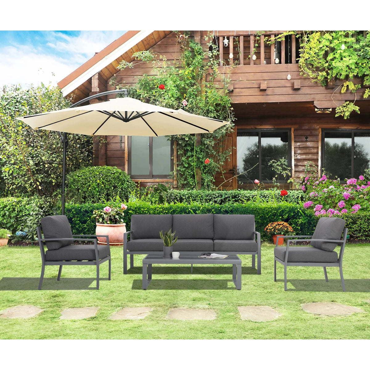 4 Piece Metal Patio Furniture Set with Cushions U18797
