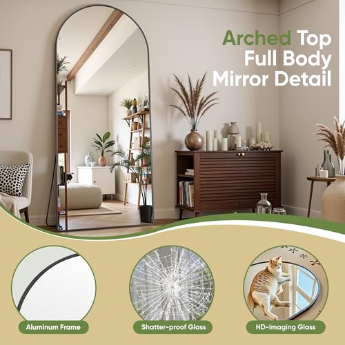 Black 78" Oversized Arched Full Length Floor Mirror with Stand X93439