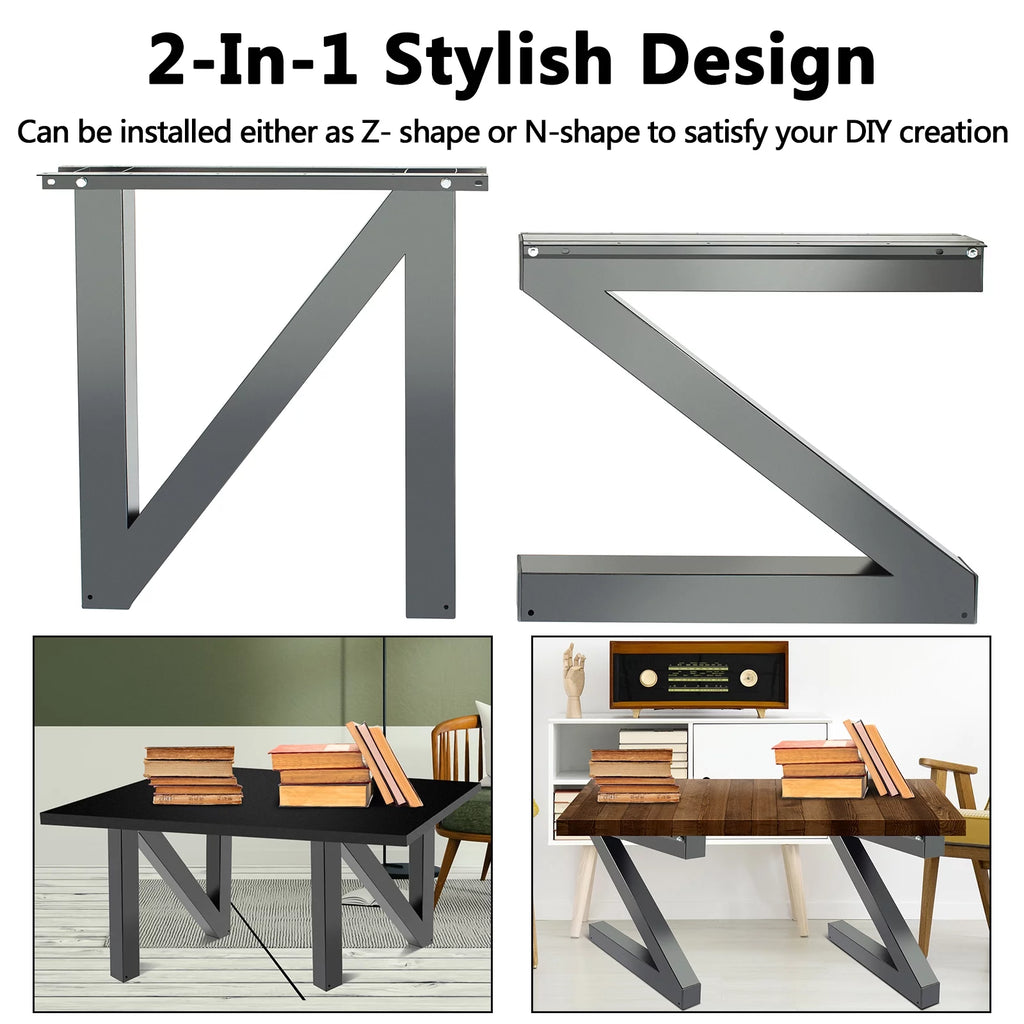 Set of 2 Metal Table Legs, 30" Height 28" Wide Heavy Duty Z-N Shaped U587450