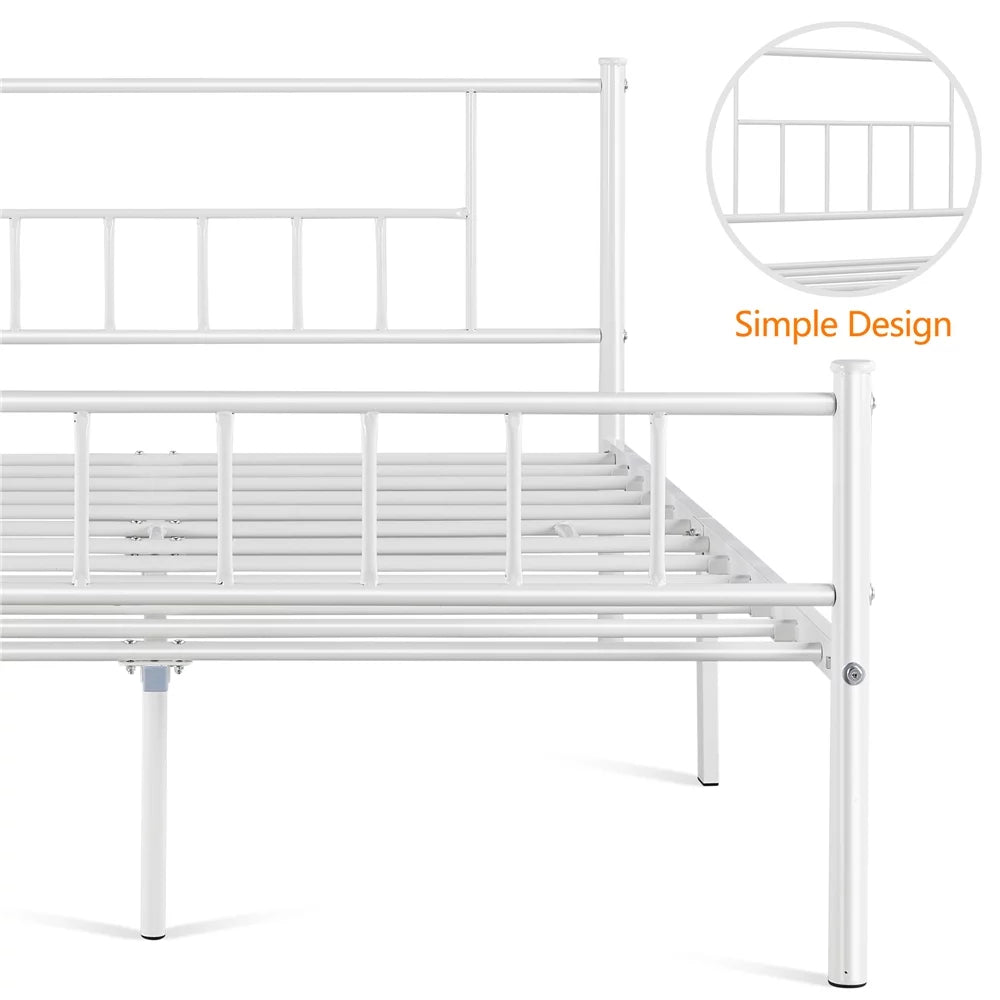 Queen Metal Platform Bed with Spindle Headboard and Footboard, White I1925