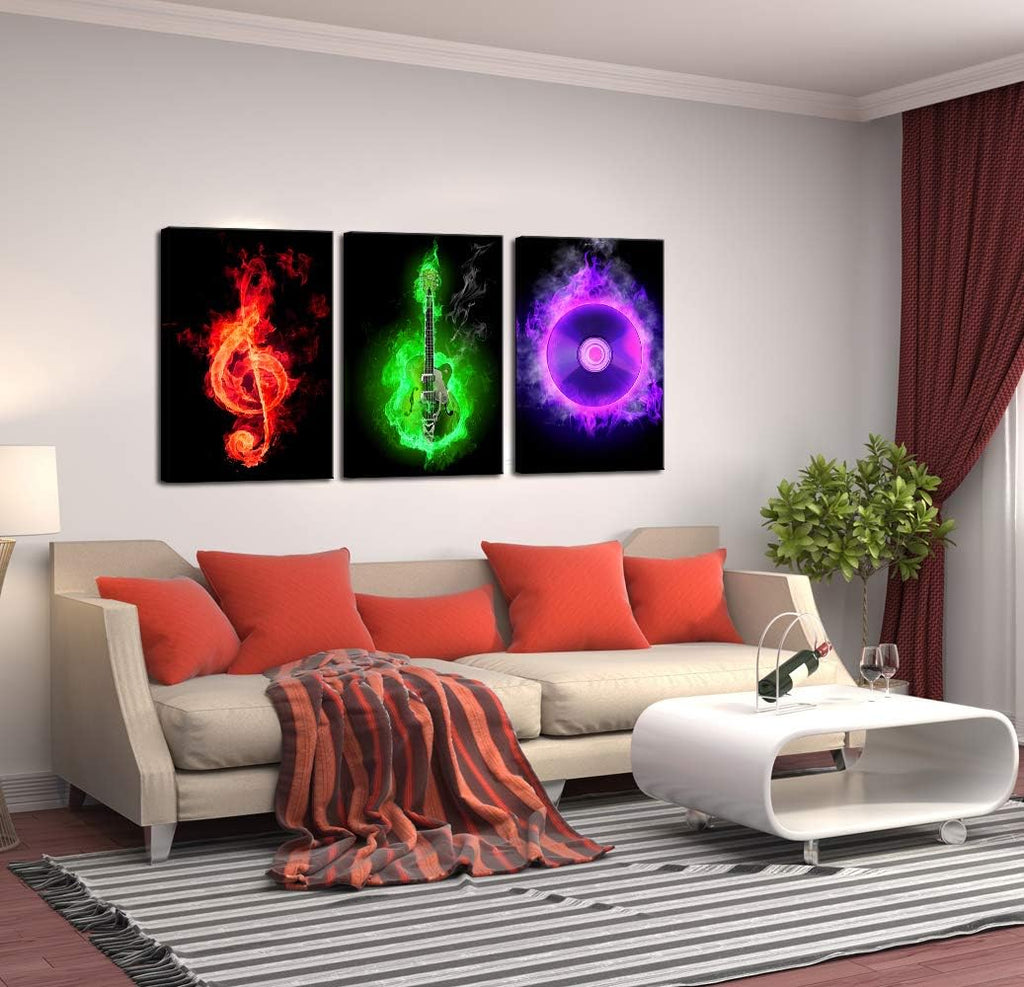 3 Piece Canvas Wall Art Guitar Musical Note N4178