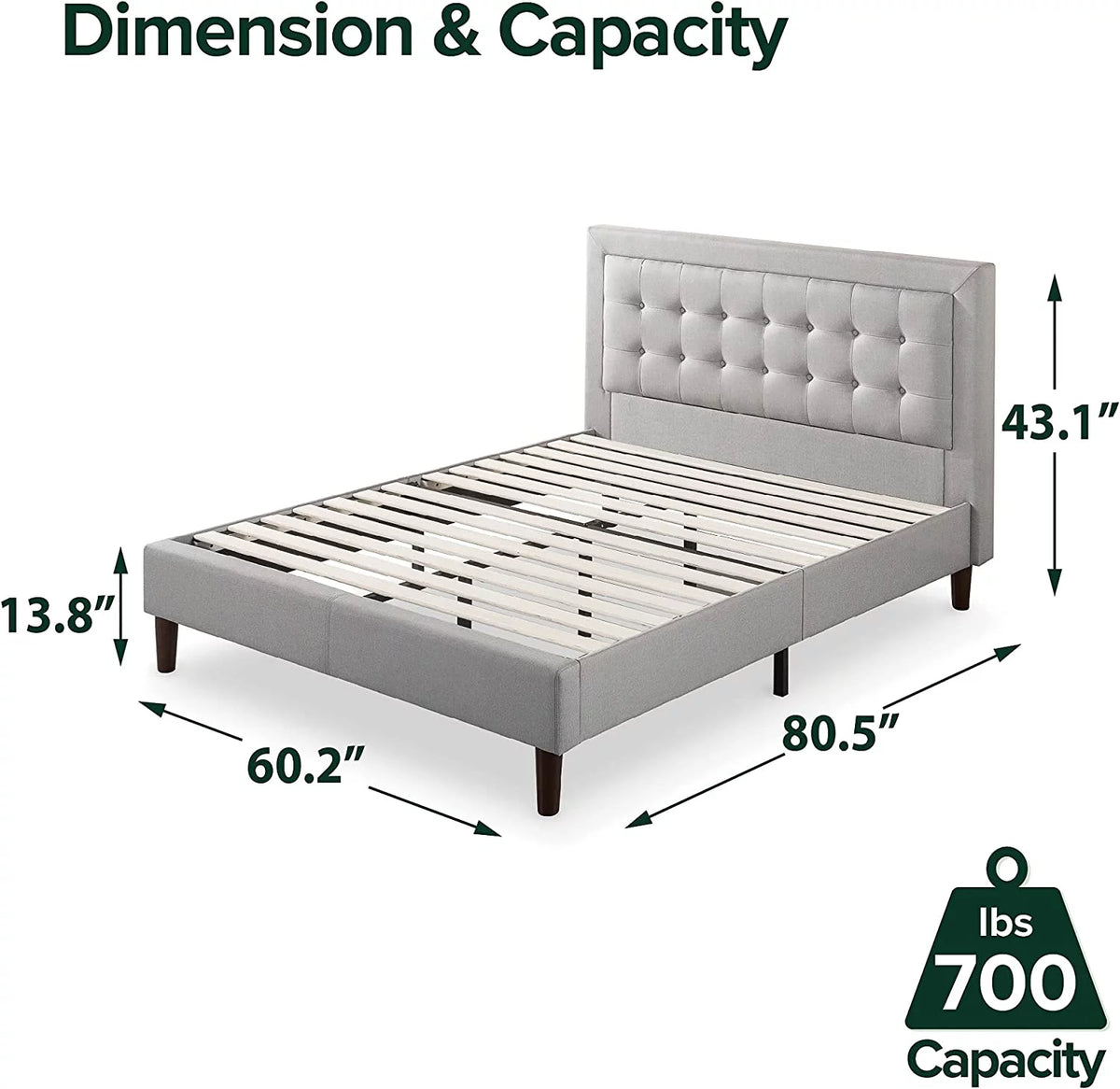 Queen Upholstered Platform Bed Frame with Wood Slat Support N803519