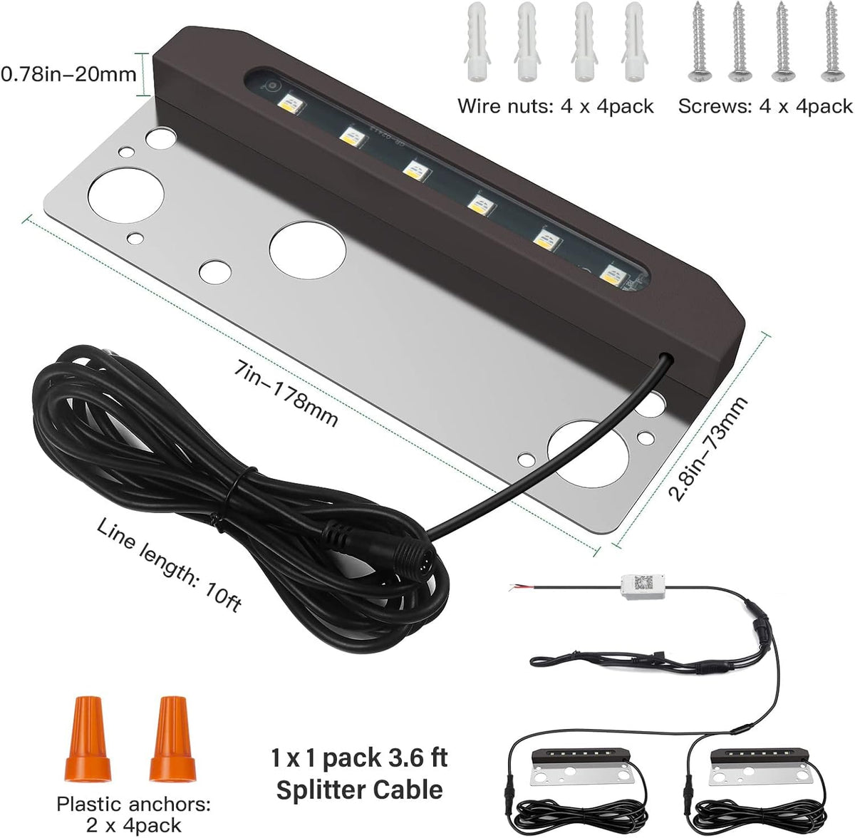 4-Pack 1.5W 7 Inch IP65 Waterproof Step Light, 12V Low Voltage AC/DC, Soft White 2700K N951
