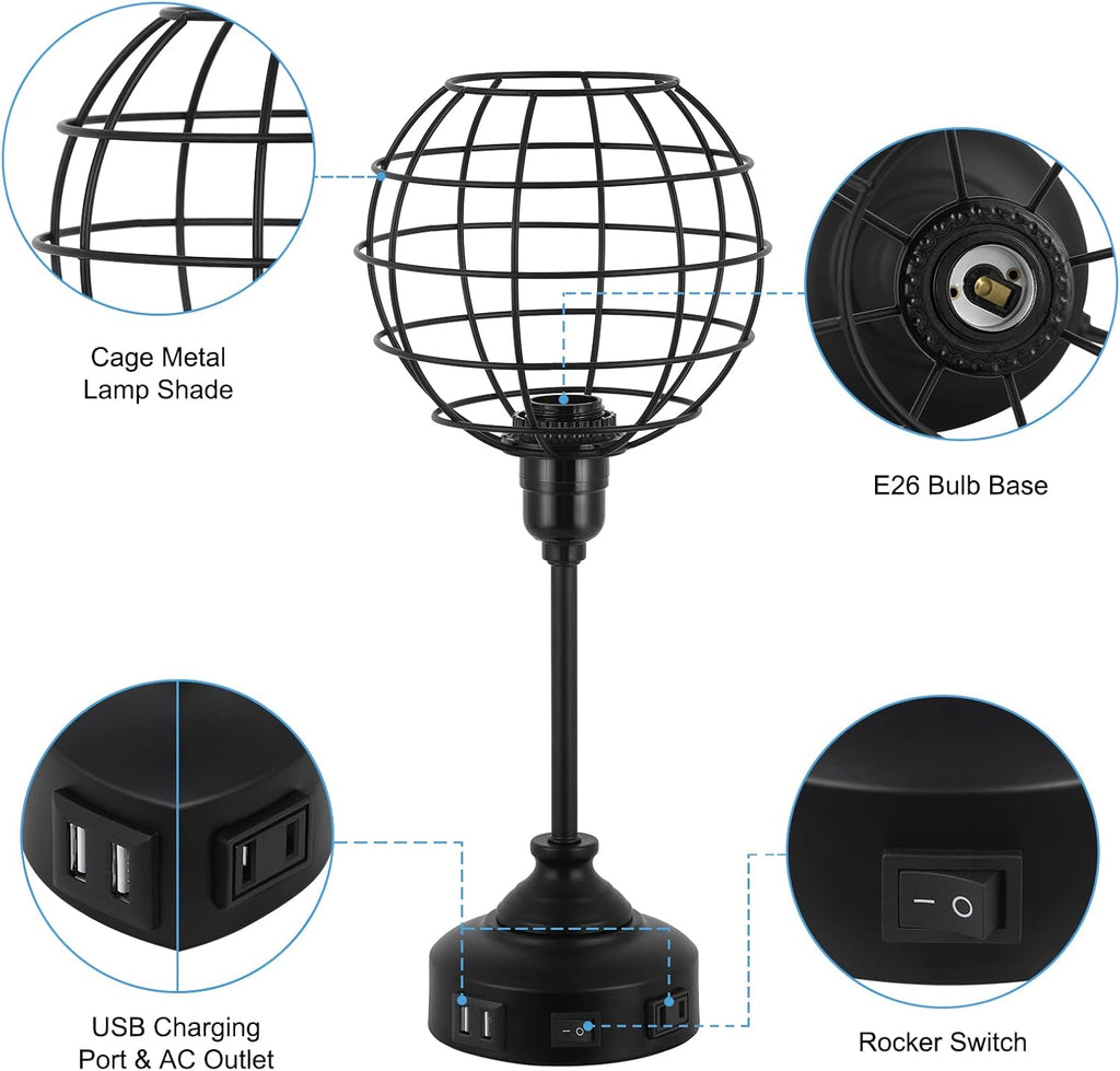 Industrial Table Lamp with USB Ports and Outlets E654356