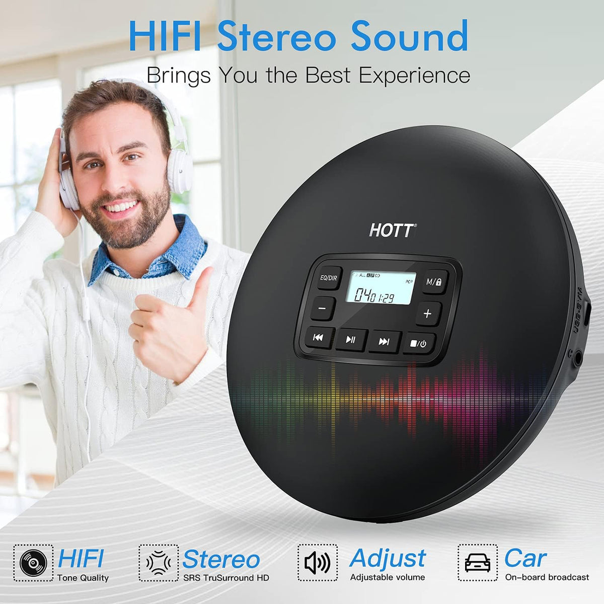 Portable CD Player with Stereo Earphones, Black V713987